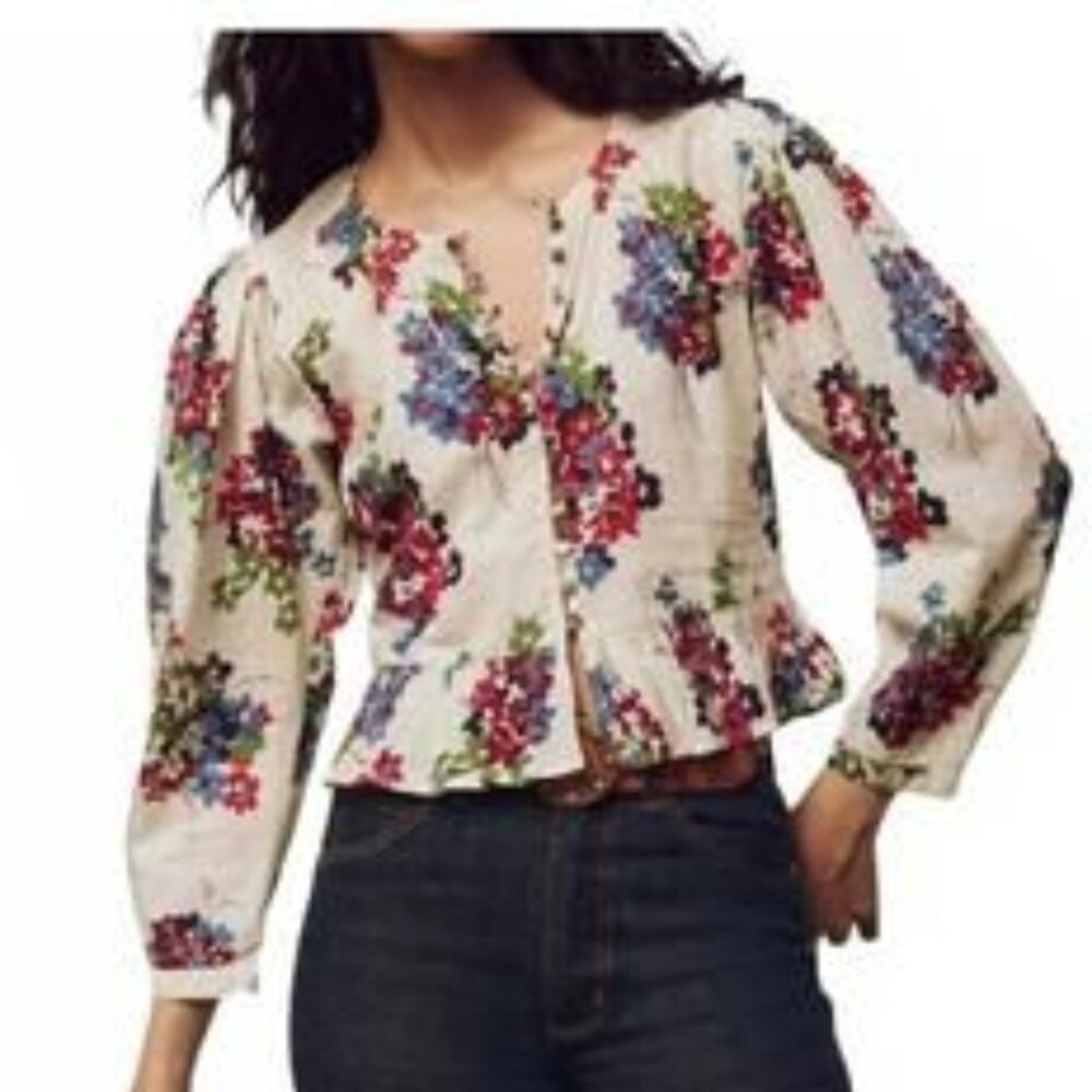 NWT $249 Sz XS The Great. Sicily Floral Print Long Sleeve Blouse